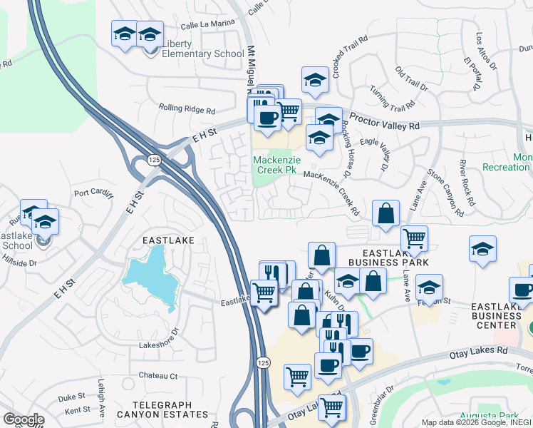 map of restaurants, bars, coffee shops, grocery stores, and more near 2300 Boswell Court in Chula Vista