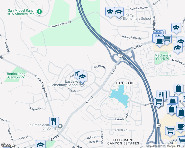 map of restaurants, bars, coffee shops, grocery stores, and more near 1988 Rue Michelle in Chula Vista