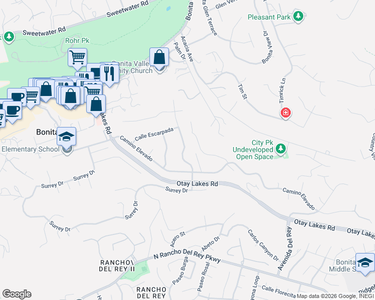 map of restaurants, bars, coffee shops, grocery stores, and more near 310 Camino Del Cerro Grande in Bonita