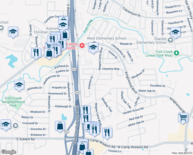map of restaurants, bars, coffee shops, grocery stores, and more near 4725 Magna Carta Boulevard in Grand Prairie