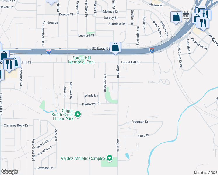 map of restaurants, bars, coffee shops, grocery stores, and more near 6737 Trailwood Drive in Forest Hill
