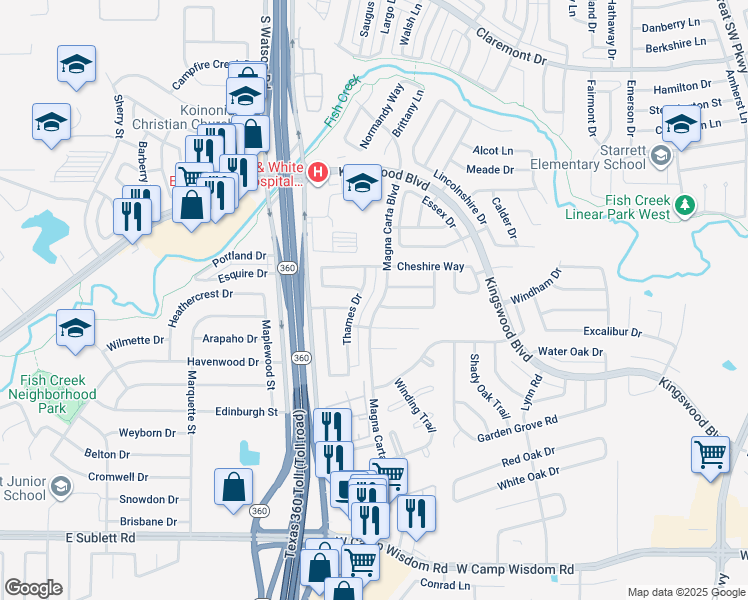 map of restaurants, bars, coffee shops, grocery stores, and more near 4725 Magna Carta Boulevard in Grand Prairie