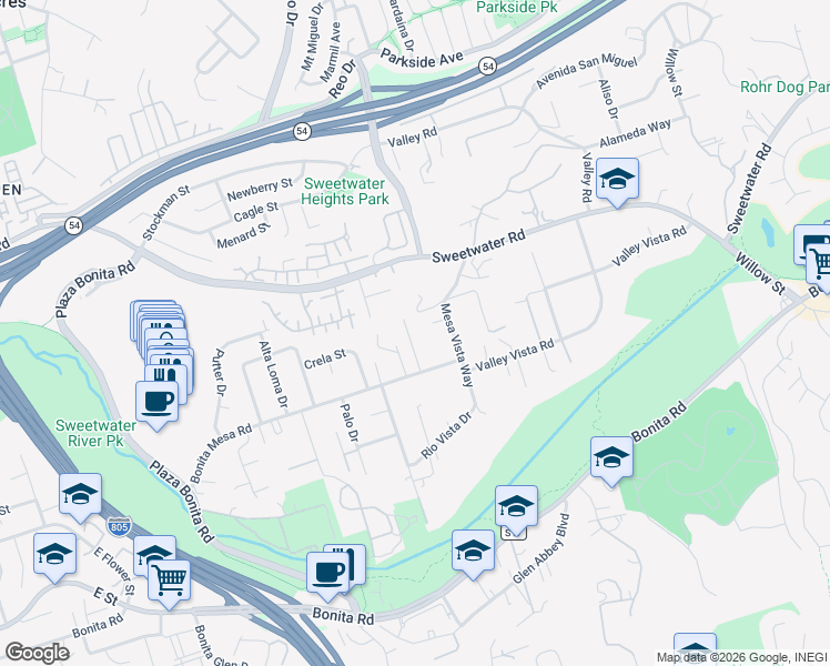 map of restaurants, bars, coffee shops, grocery stores, and more near 3745 Duffy Way in Bonita