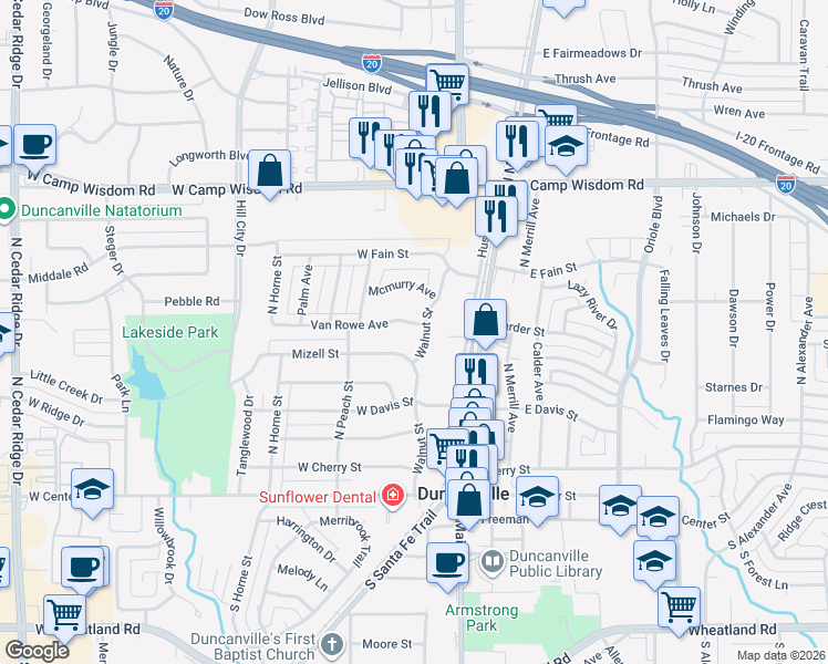 map of restaurants, bars, coffee shops, grocery stores, and more near 207 Mizell Street in Duncanville