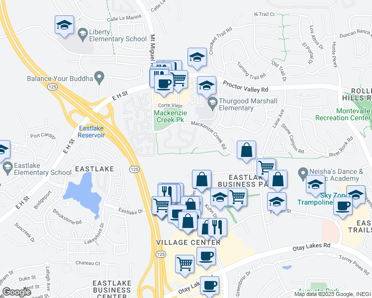 map of restaurants, bars, coffee shops, grocery stores, and more near 2264 Huntington Point Road in Chula Vista