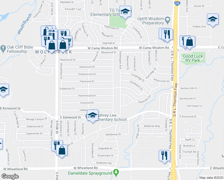 map of restaurants, bars, coffee shops, grocery stores, and more near 715 Havenwood Drive in Dallas