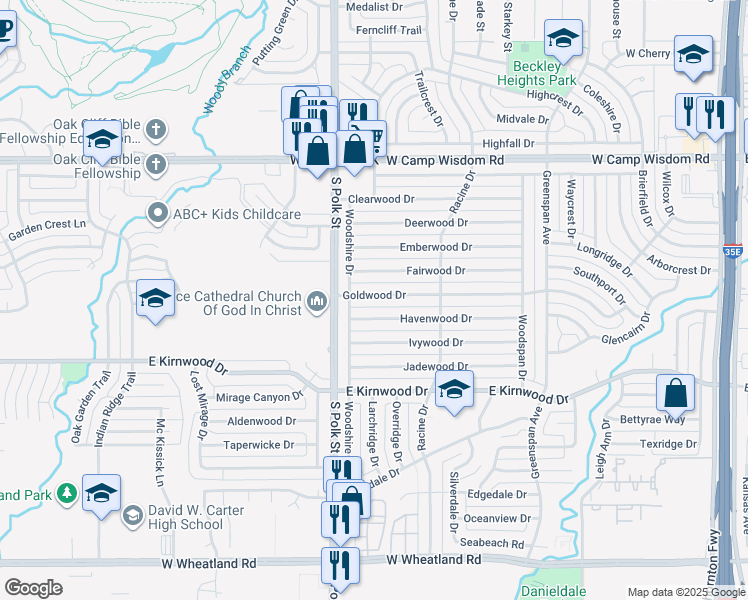 map of restaurants, bars, coffee shops, grocery stores, and more near 935 Havenwood Drive in Dallas