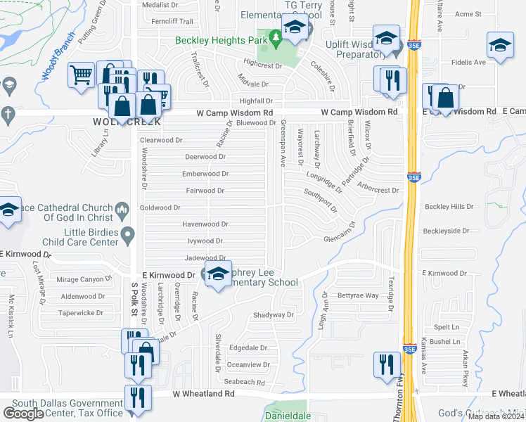 map of restaurants, bars, coffee shops, grocery stores, and more near 706 Goldwood Drive in Dallas