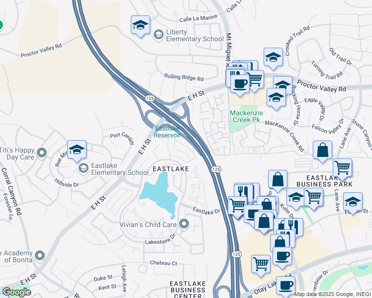 map of restaurants, bars, coffee shops, grocery stores, and more near 2160 Hamden Drive in Chula Vista