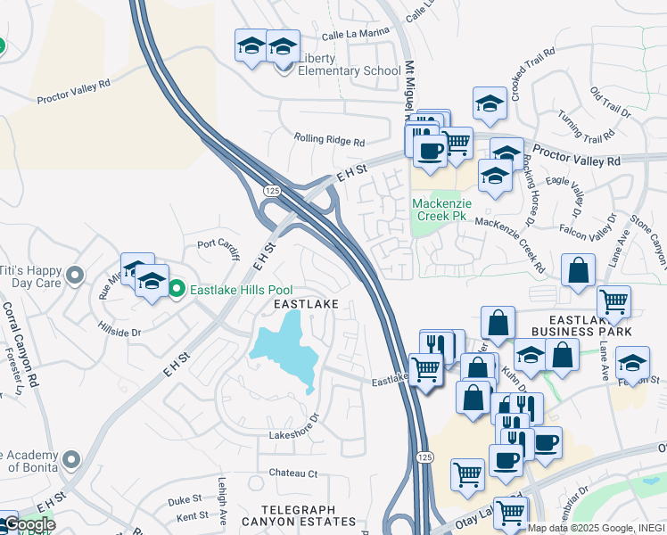 map of restaurants, bars, coffee shops, grocery stores, and more near 2160 Hamden Drive in Chula Vista