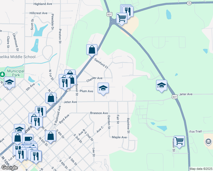map of restaurants, bars, coffee shops, grocery stores, and more near 215 Vero Court in Opelika