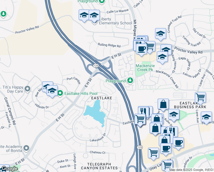 map of restaurants, bars, coffee shops, grocery stores, and more near 645 Watertown Lane in Chula Vista