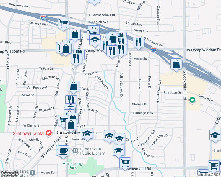 map of restaurants, bars, coffee shops, grocery stores, and more near 502 Oriole Boulevard in Duncanville