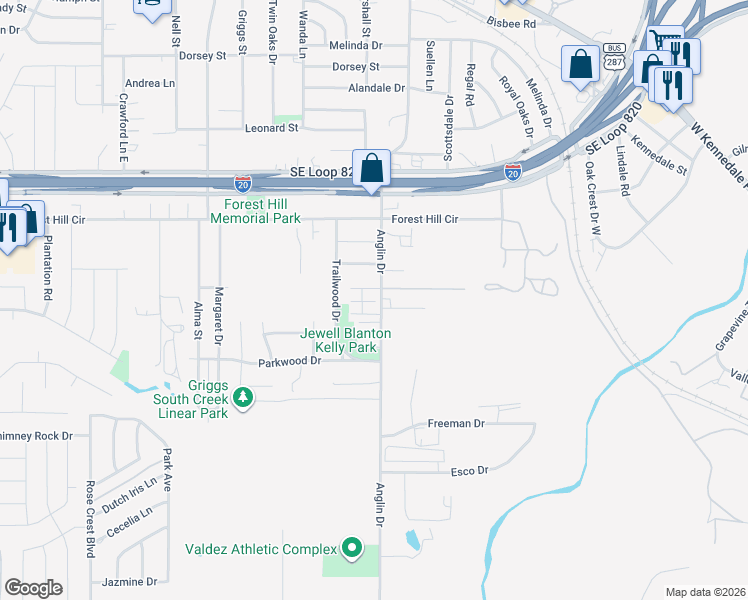 map of restaurants, bars, coffee shops, grocery stores, and more near 6804 Anglin Drive in Forest Hill