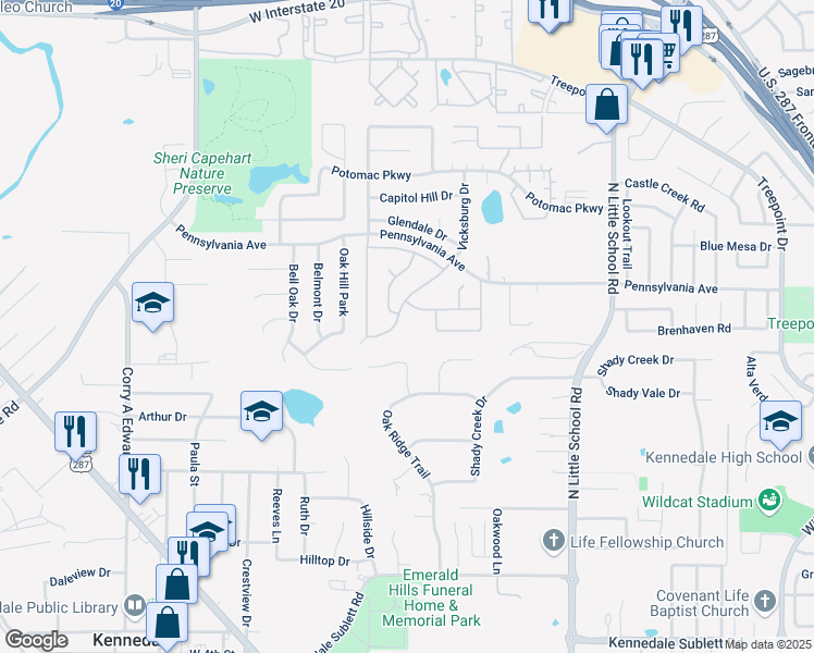 map of restaurants, bars, coffee shops, grocery stores, and more near 1008 Colonial Court in Kennedale