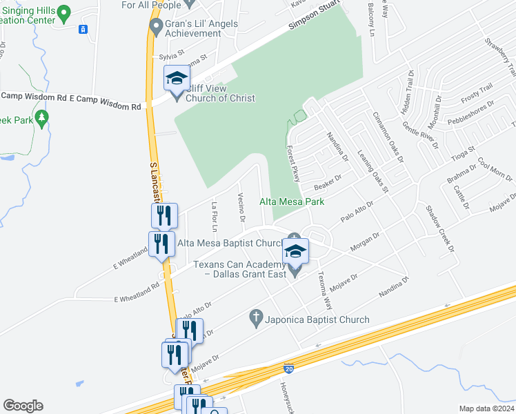 map of restaurants, bars, coffee shops, grocery stores, and more near 2739 Plaza Boulevard in Dallas