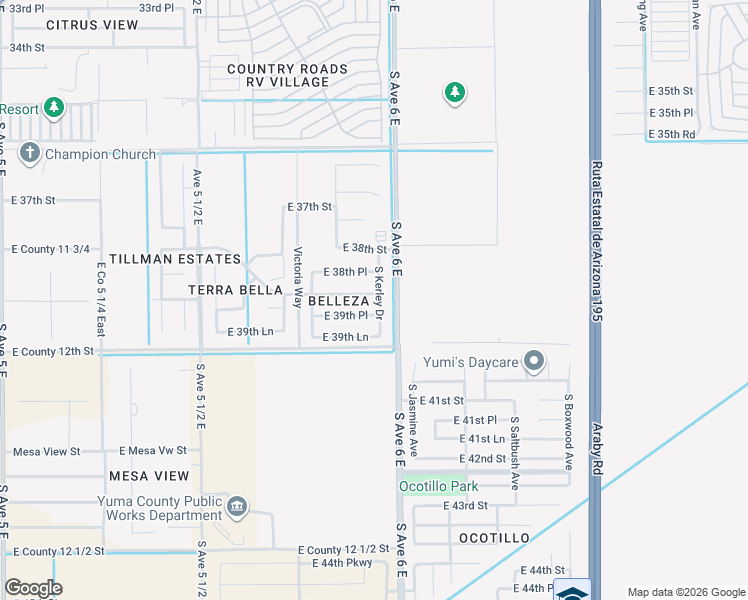 map of restaurants, bars, coffee shops, grocery stores, and more near 5979 East 39th Street in Yuma