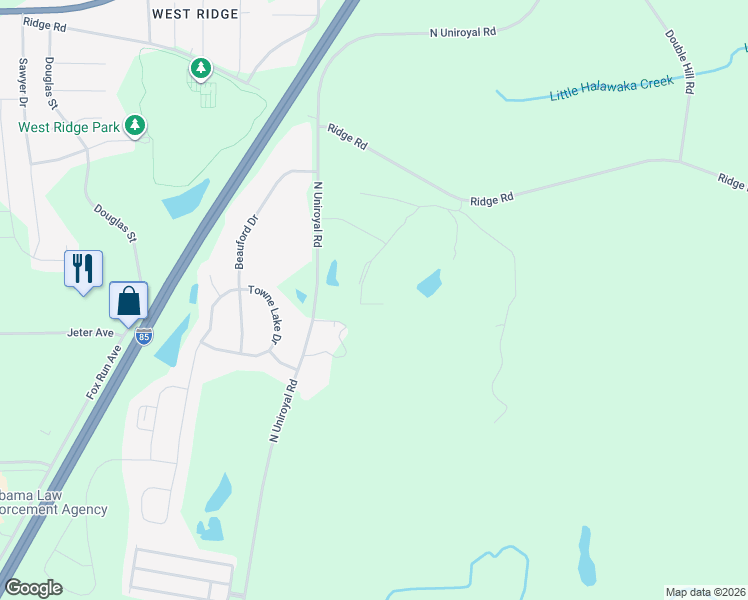 map of restaurants, bars, coffee shops, grocery stores, and more near 1000 North Uniroyal Road in Opelika
