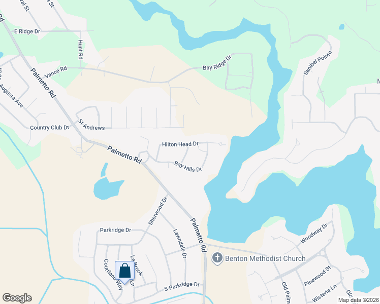 map of restaurants, bars, coffee shops, grocery stores, and more near 107 Spyglass Hill Drive in Benton