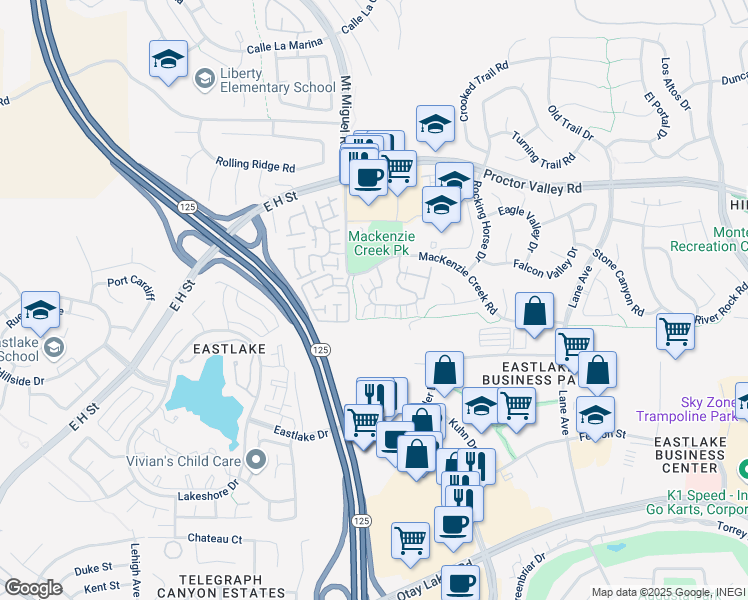 map of restaurants, bars, coffee shops, grocery stores, and more near 2204 Huntington Point Road in Chula Vista
