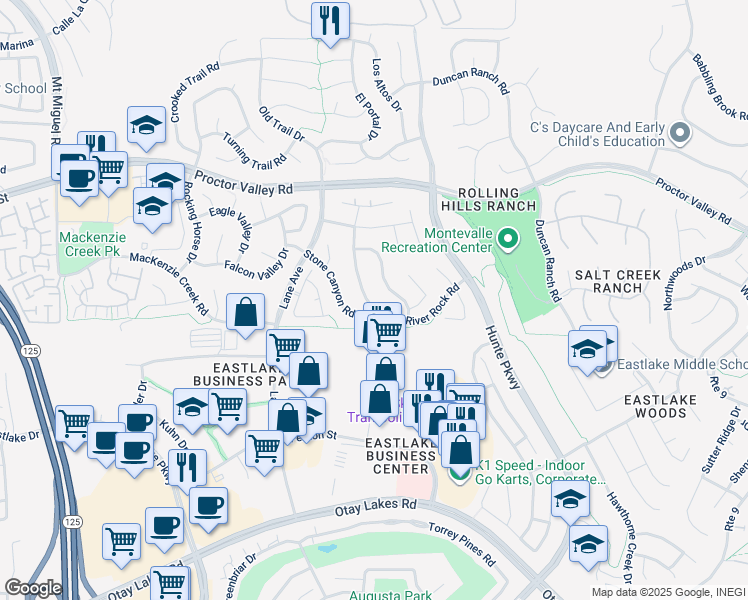 map of restaurants, bars, coffee shops, grocery stores, and more near 771 River Rock Road in Chula Vista