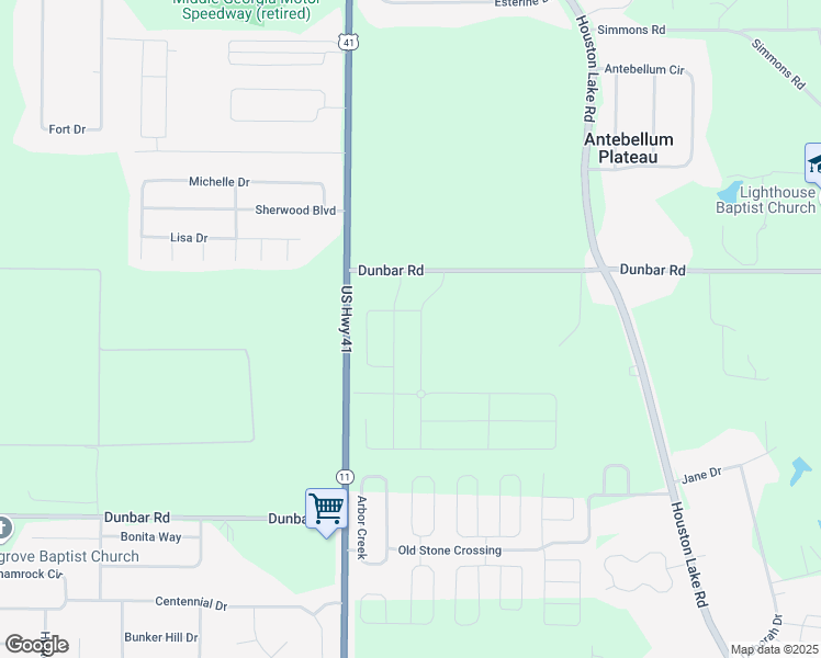 map of restaurants, bars, coffee shops, grocery stores, and more near 1250 Dunbar Road in Warner Robins