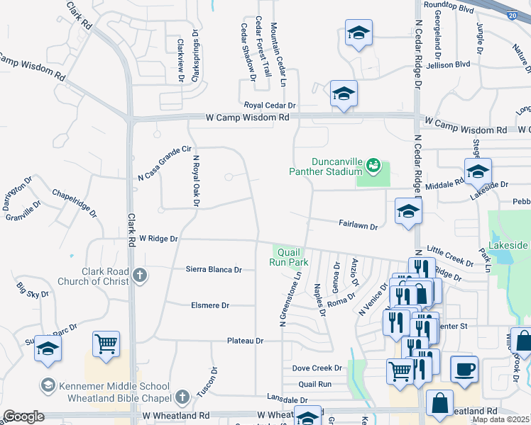 map of restaurants, bars, coffee shops, grocery stores, and more near 1120 Fairlawn Drive in Duncanville