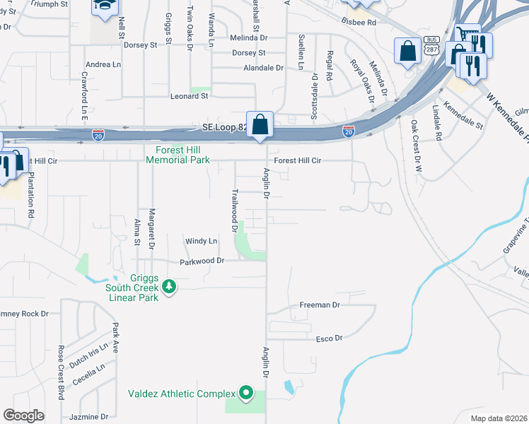 map of restaurants, bars, coffee shops, grocery stores, and more near 4724 Woody Lane in Forest Hill