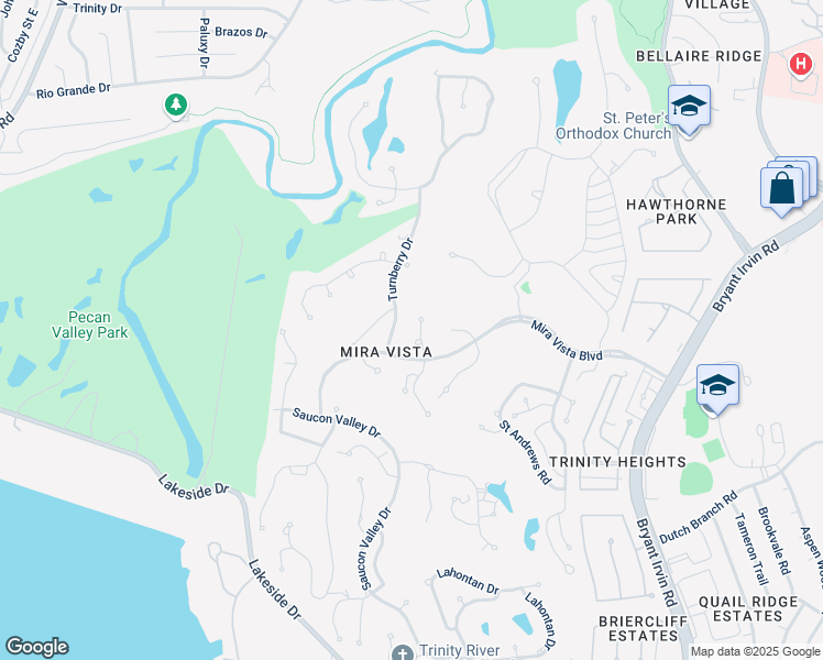 map of restaurants, bars, coffee shops, grocery stores, and more near 6501 Spyglass Hill Court in Fort Worth