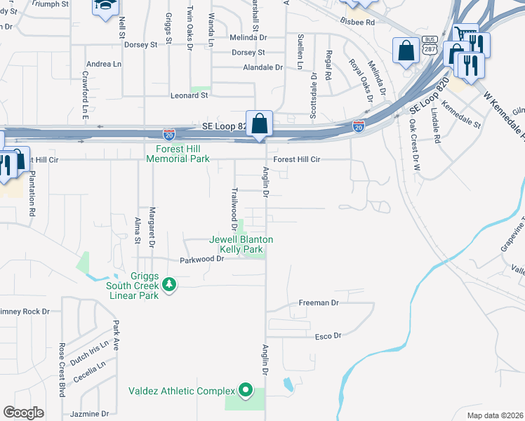 map of restaurants, bars, coffee shops, grocery stores, and more near 4724 Woody Lane in Forest Hill