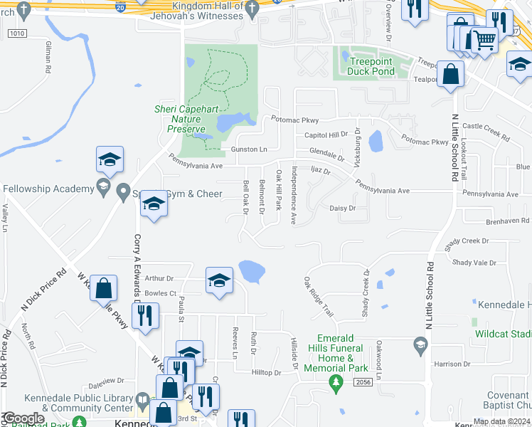 map of restaurants, bars, coffee shops, grocery stores, and more near 1004 Belmont Drive in Kennedale