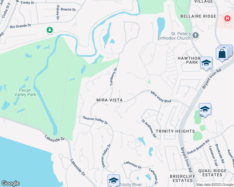 map of restaurants, bars, coffee shops, grocery stores, and more near 6501 Spyglass Hill Court in Fort Worth