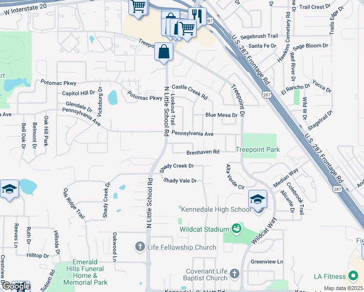 map of restaurants, bars, coffee shops, grocery stores, and more near 6217 August Run in Arlington