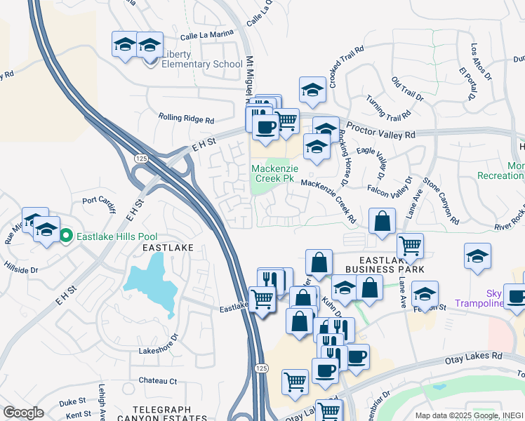 map of restaurants, bars, coffee shops, grocery stores, and more near 2204 Huntington Point Road in Chula Vista
