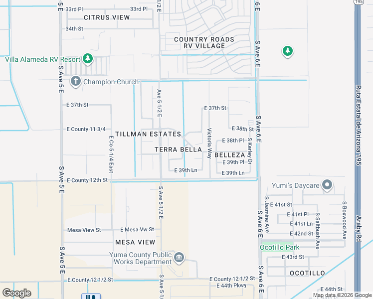 map of restaurants, bars, coffee shops, grocery stores, and more near 5658 East 38th Lane in Yuma