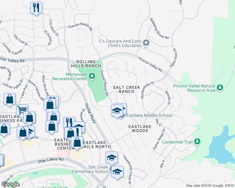 map of restaurants, bars, coffee shops, grocery stores, and more near 821 Shadow Ridge Place in Chula Vista
