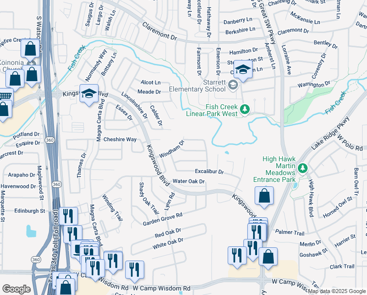 map of restaurants, bars, coffee shops, grocery stores, and more near 2731 Castlecove Drive in Grand Prairie
