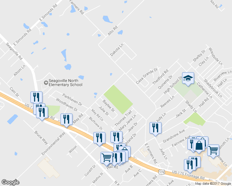 map of restaurants, bars, coffee shops, grocery stores, and more near 500 May Rd in Seagoville