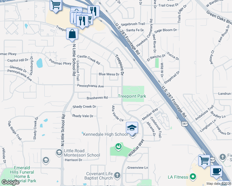 map of restaurants, bars, coffee shops, grocery stores, and more near 5503 Jasper Drive in Arlington