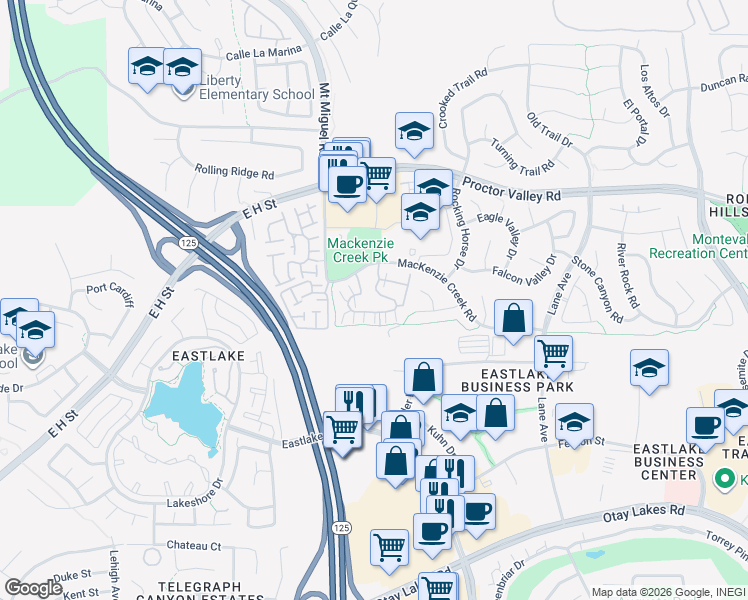 map of restaurants, bars, coffee shops, grocery stores, and more near 2204 Huntington Point Road in Chula Vista