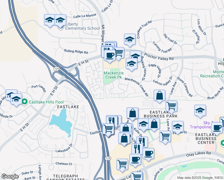 map of restaurants, bars, coffee shops, grocery stores, and more near 2204 Huntington Point Road in Chula Vista