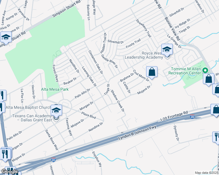 map of restaurants, bars, coffee shops, grocery stores, and more near 3314 Tioga Street in Dallas
