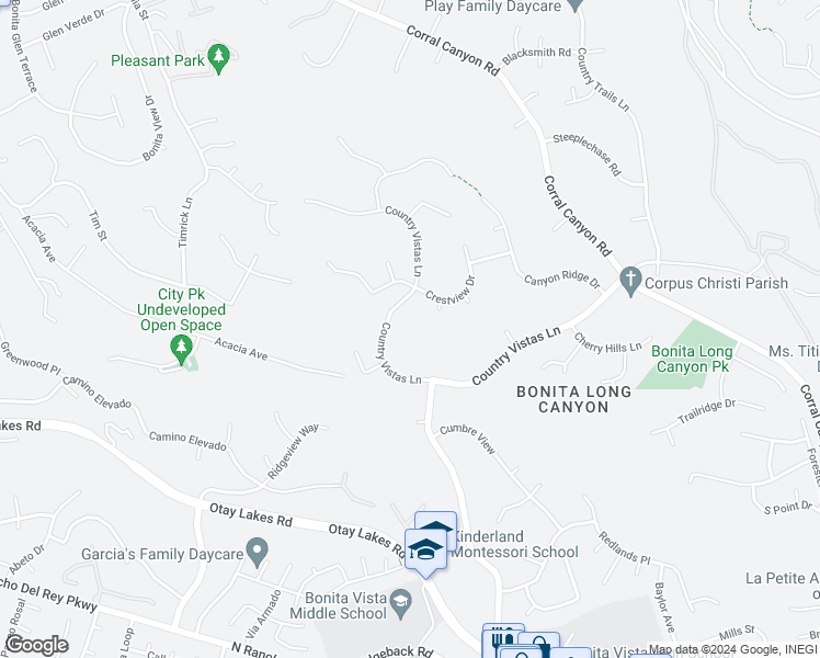 map of restaurants, bars, coffee shops, grocery stores, and more near 1541 Country Vistas Lane in Bonita