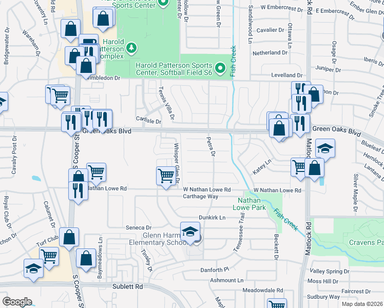 map of restaurants, bars, coffee shops, grocery stores, and more near 930 Wintercrest Court in Arlington