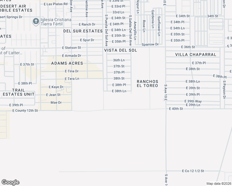 map of restaurants, bars, coffee shops, grocery stores, and more near 9615 East 38th Lane in Yuma