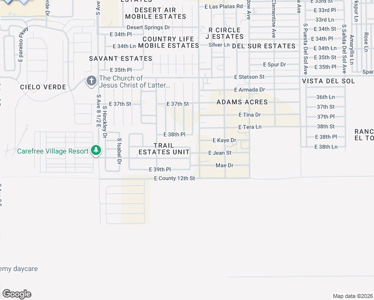 map of restaurants, bars, coffee shops, grocery stores, and more near 3875 South Joshua Lane in Yuma