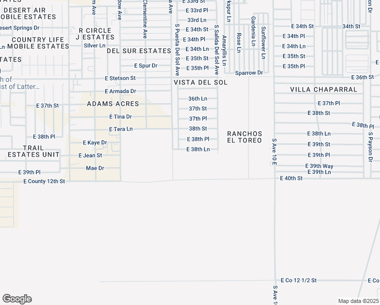 map of restaurants, bars, coffee shops, grocery stores, and more near 9615 E 38th Ln in Yuma