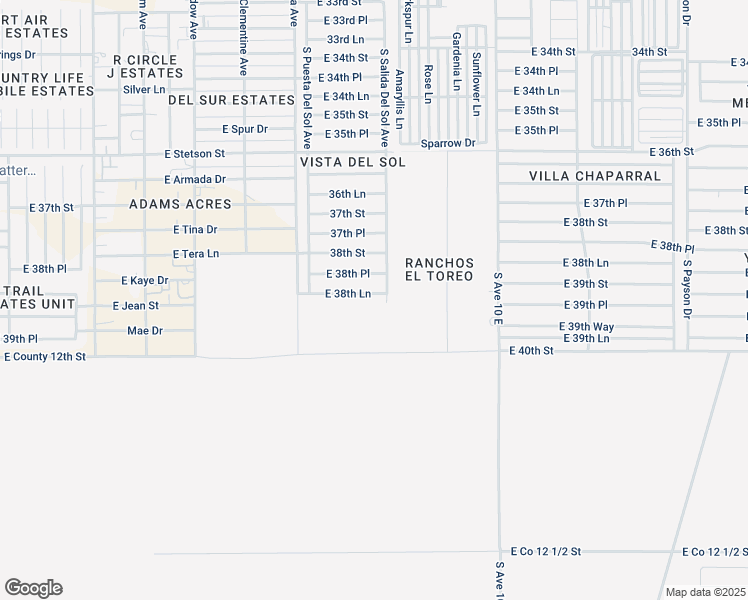 map of restaurants, bars, coffee shops, grocery stores, and more near 9705 East 38th Lane in Yuma