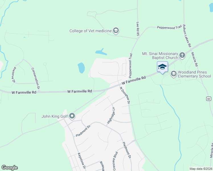 map of restaurants, bars, coffee shops, grocery stores, and more near 1732 West Farmville Road in Auburn