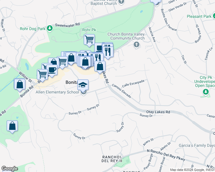 map of restaurants, bars, coffee shops, grocery stores, and more near in Bonita